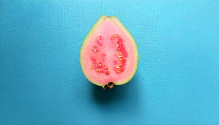 Guava fruit, isolated on a pastel blueの写真素材