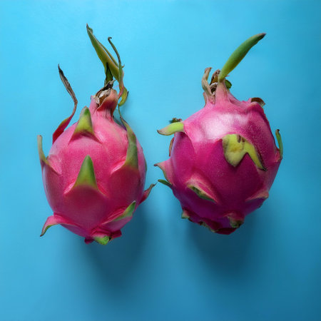 Dragon fruit fruit, isolated on a pastel blueの写真素材