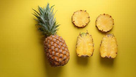Pineapple fruit, isolated on a pastel yellowの写真素材