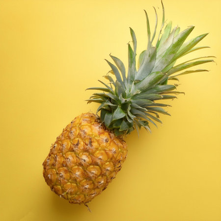 Pineapple fruit, isolated on a pastel yellowの写真素材