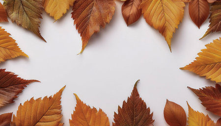 frame of autumn leaves isolated on white background