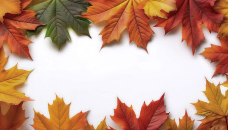 frame of autumn leaves isolated on white background