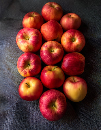 Apple, Creative background design with food theme, focus on the pile of fresh Apple