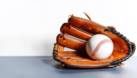a baseball glove and ball on side position provides copy space for text. background concept isolated...