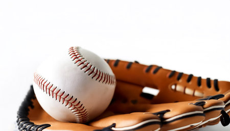 a baseball glove and ball on side position provides copy space for text. background concept isolated...