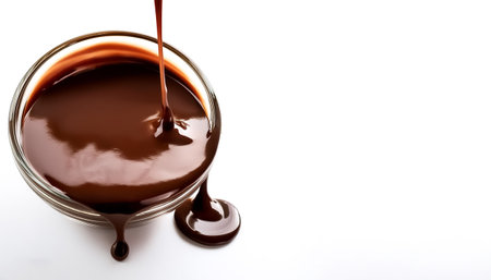melt or drip chocolate sauce on side position provides copy space for text. background concept isolated whiteの写真素材