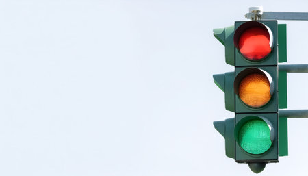 Traffic light on side position provides copy space for text. background concept isolated whiteの写真素材