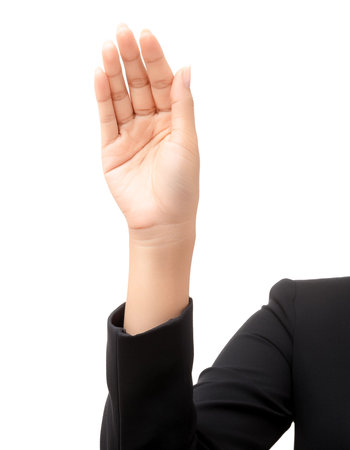 Close up hand holding something isolatedの写真素材