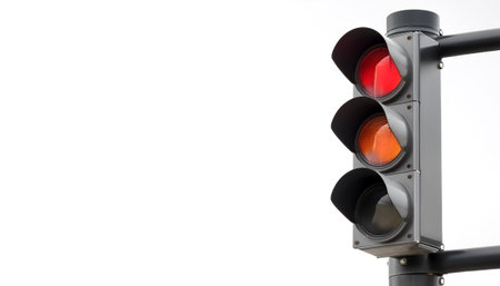 Traffic light on side position provides copy space for text. background concept isolated whiteの写真素材