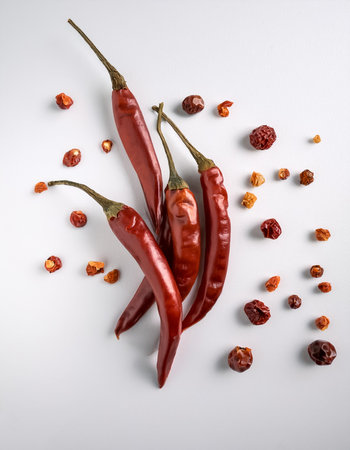 Chili, isolated on a clean white backgroundの写真素材