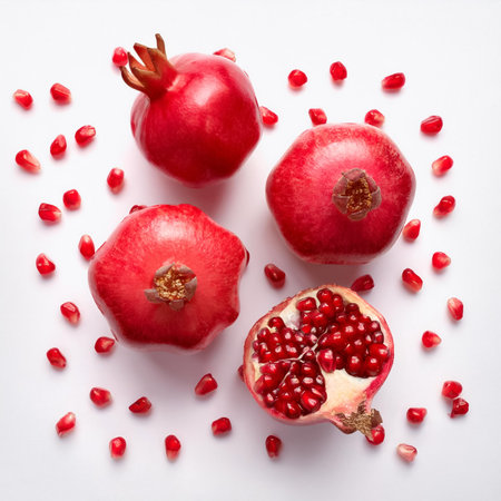 Pomegranate fruit, isolated on a clean white backgroundの写真素材
