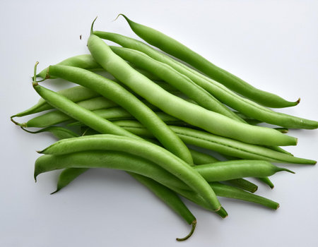 Green beans vegetables, isolated on a clean white backgroundの写真素材
