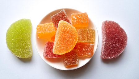colorful marmalade, isolated on a clean white backgroundの写真素材