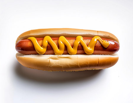 Delicious hot dog, isolated on a clean white backgroundの写真素材