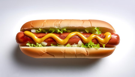 Delicious hot dog, isolated on a clean white backgroundの写真素材