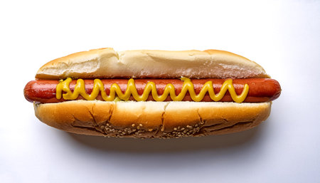 Delicious hot dog, isolated on a clean white backgroundの写真素材