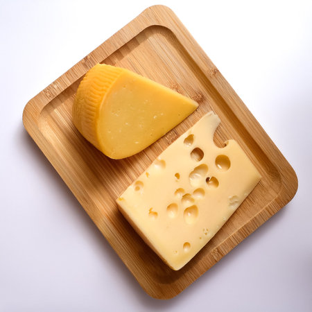 Two pieces of cheese on a clean white backgroundの写真素材