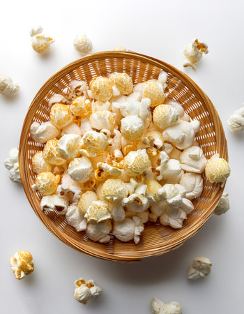 popcorn, isolated on a clean white backgroundの写真素材