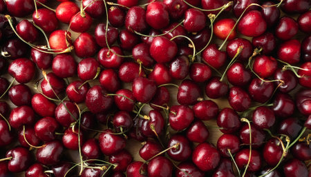 Cherry, Creative background design with food theme, focus on the pile of fresh Cherryの写真素材
