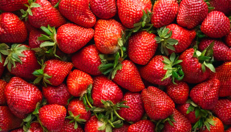 strawberry. Creative background design with food theme, focus on the pile of fresh strawberryの写真素材