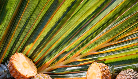 Pineapple. Creative background design with food theme, focus on the pile of fresh Pineapple
