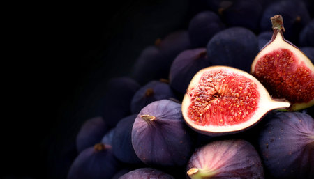 Figs fruit, Creative background design with food theme, focus on the pile of fresh Figs fruitの写真素材