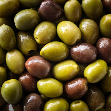 Olive fruit, Creative background design with food theme, focus on the pile of fresh Oliveの写真素材
