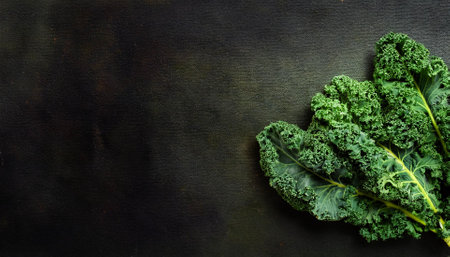 Kale Vegetables, Creative background design with food theme, focus on the pile of fresh Kale Vegetablesの写真素材