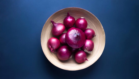 Red onion Vegetables, Creative background design with food theme, focus on the pile of fresh Red onion Vegetablesの写真素材