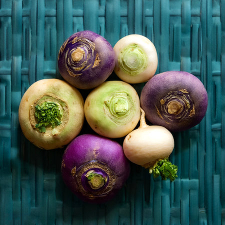 Turnip Vegetables, Creative background design with food theme, focus on the pile of fresh Turnip Vegetablesの写真素材