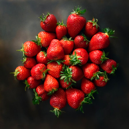 strawberry. Creative background design with food theme, focus on the pile of fresh strawberryの写真素材
