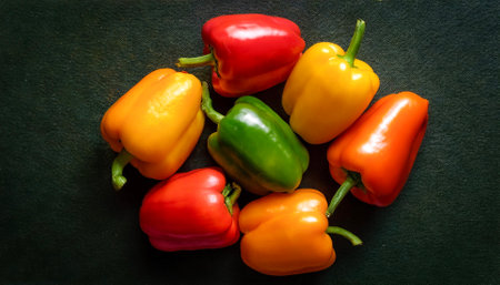 Paprika, Creative background design with food theme, focus on the pile of fresh Paprikaの写真素材