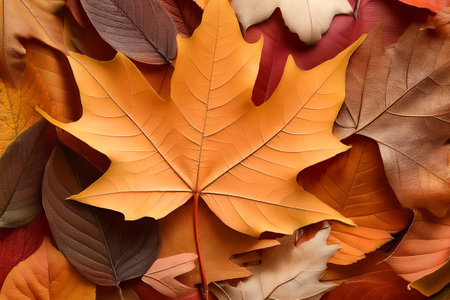 a pile of autumn leaves texture, pattern backgroundの写真素材