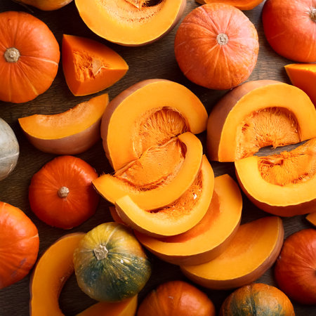 a pile pumpkin sliced pattern texture backgroundの写真素材