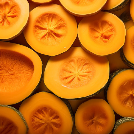 a pile pumpkin sliced pattern texture backgroundの写真素材