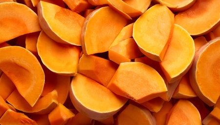 a pile pumpkin sliced pattern texture backgroundの写真素材