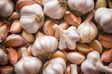 a pile of Garlic cloves texture, pattern backgroundの写真素材