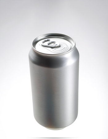 330 ml aluminum beverage drink soda can floating or flying isolated white backgroundの写真素材