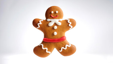 Gingerbread man Christmas decoration floating or flying isolated white backgroundの写真素材