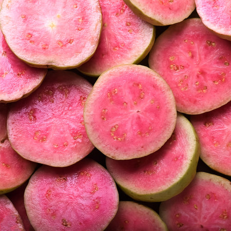 Fresh a pile of close-up pink guava fruit texture, pattern backgroundの写真素材