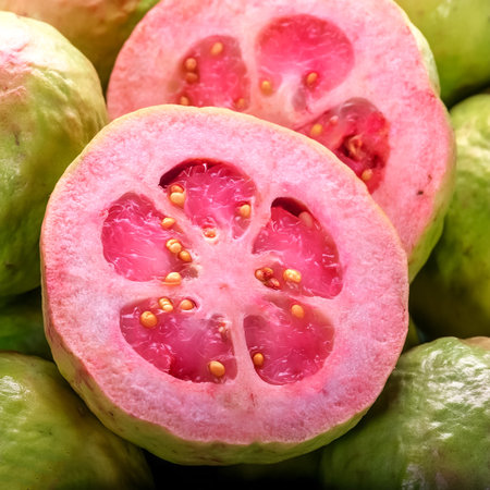 Fresh a pile of close-up pink guava fruit texture, pattern background