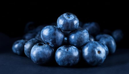 Fresh pile of close-up blueberries texture, pattern backgroundの写真素材
