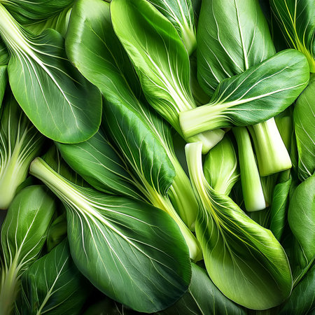 Fresh a pile of close-up Some Green Bok Choy, Pok Choi or Pak Choi slices texture, pattern backgroundの写真素材