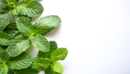 mint leaves pattern with side position provides copy space for text. background concept isolated...