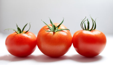 Tomatos pattern on side position provides copy space for text. background concept isolated whiteの写真素材