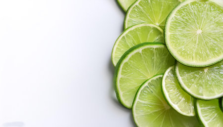 slices lime fruit pattern with side position provides copy space for text. background concept isolated whiteの写真素材