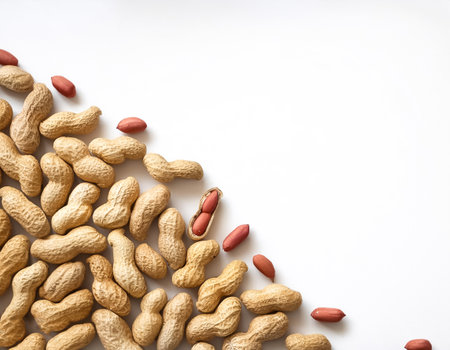 peanuts pattern with side position provides copy space for text. background concept isolated whiteの写真素材