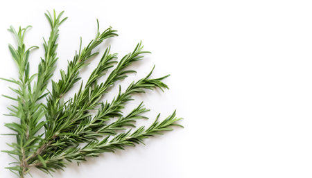 Rosemary pattern with side position provides copy space for text. background concept isolated whiteの写真素材