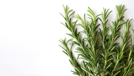 Rosemary pattern with side position provides copy space for text. background concept isolated whiteの写真素材