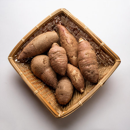 Raw cassava, isolated on a clean white backgroundの写真素材